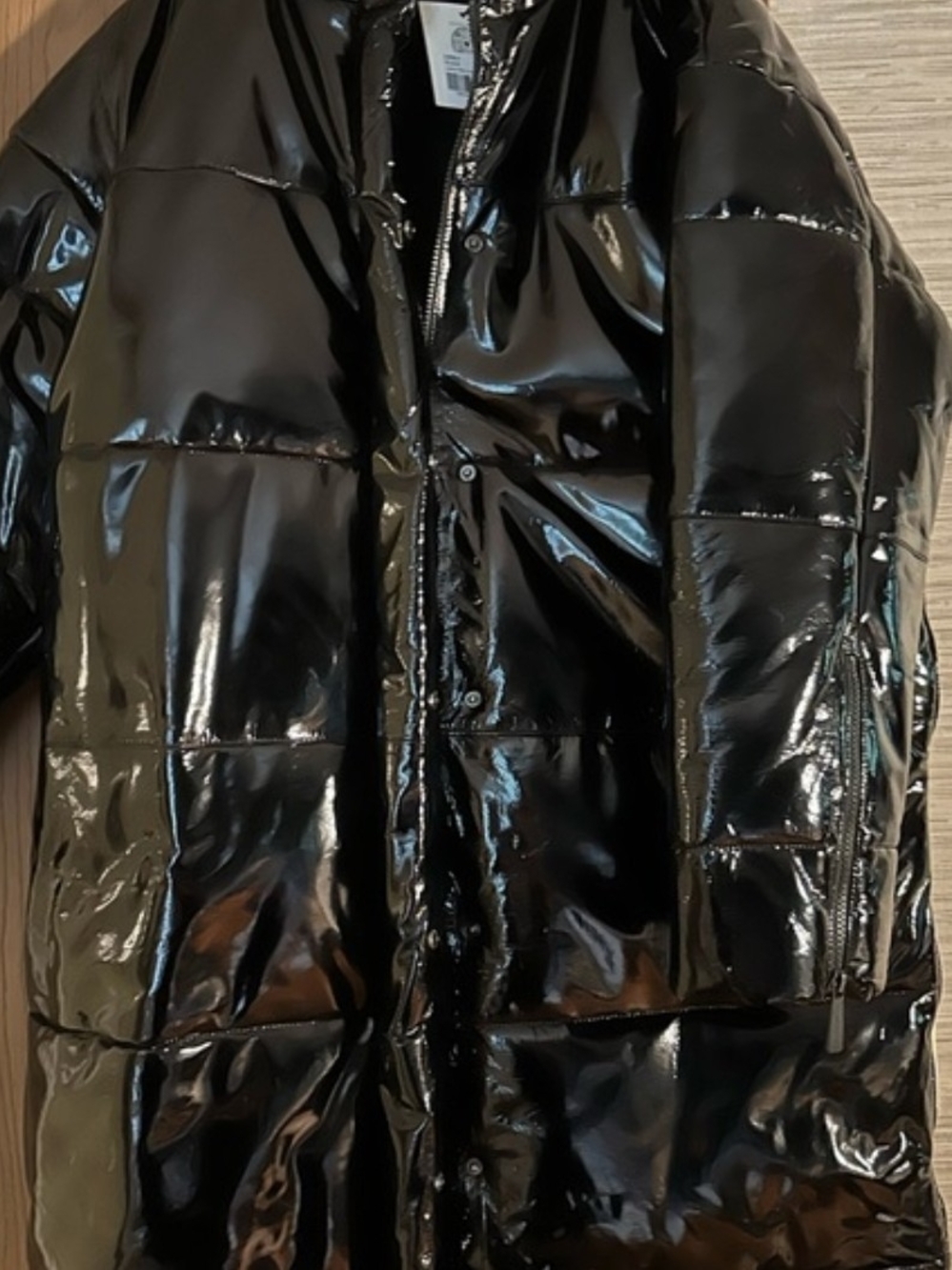 Lita By Ciara Shiny Black Puffer Coat - High Gloss Finish. Genuine Leather